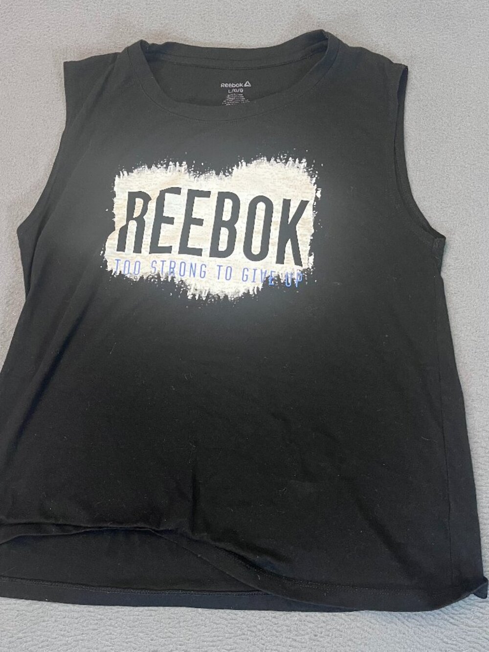Reebok Womens Large Too Strong To Give Up Muscle Tank Top Black Graphic Relaxed
